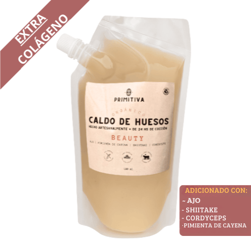 Caldo de Huesos Beauty PRIMITIVA 500 ml con hongos Shiitake y Cordyceps, alto en colágeno