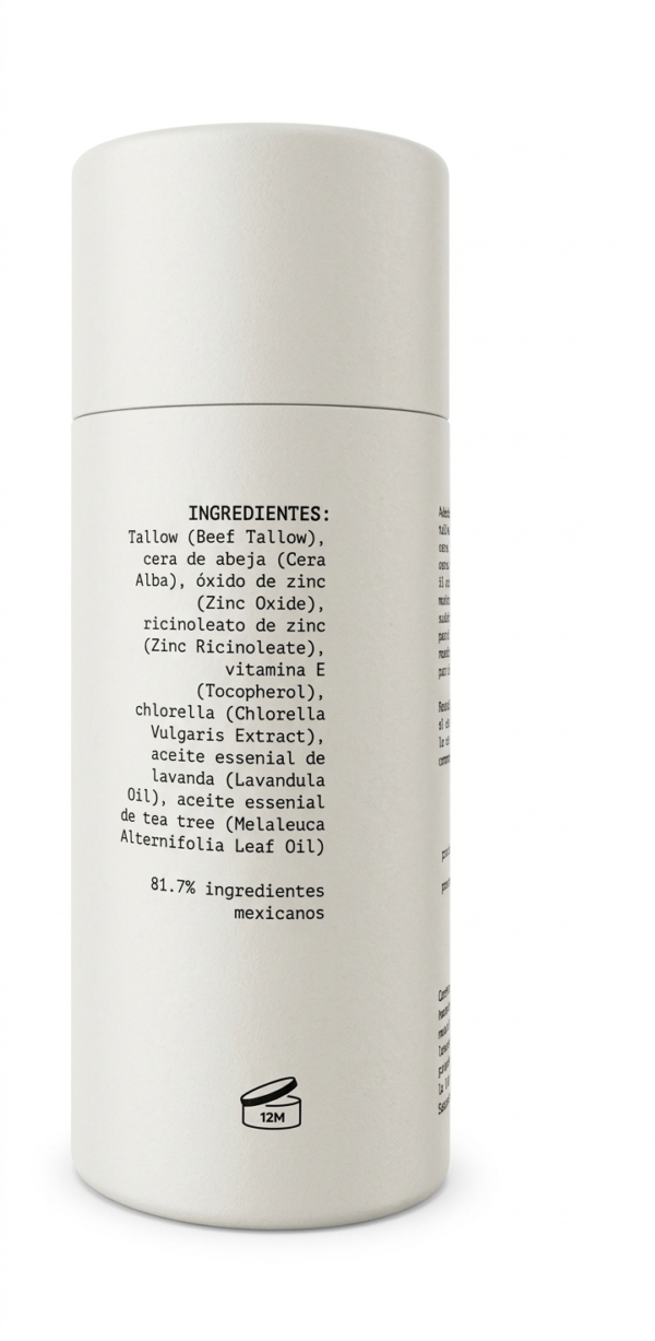 Ingredientes del desodorante natural de tallow PRIMITIVA con lavanda y tea tree