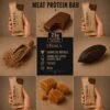 Infografía de STOIKA Meat Protein Bar con 23 g de proteína animal, carne de búfalo, suero grass-fed, cacao y miel